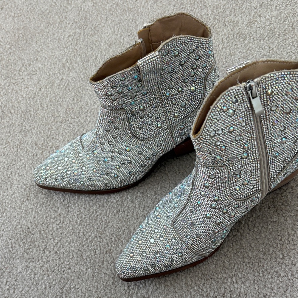 Amazon Silver Rhinestone Embellished Ankle Boots